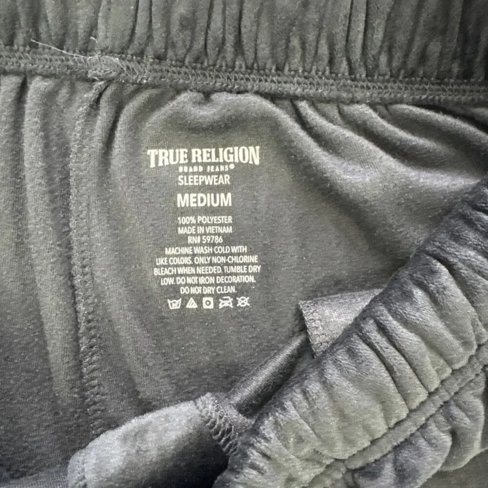 True Religion Men's Medium Black Sleepwear Pants Velour Pajama Loungewear